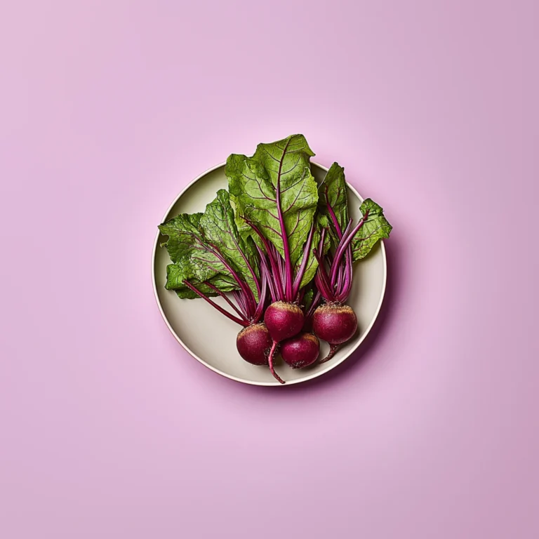 Seasonal beetroots on a plate centered on a purple backdrop