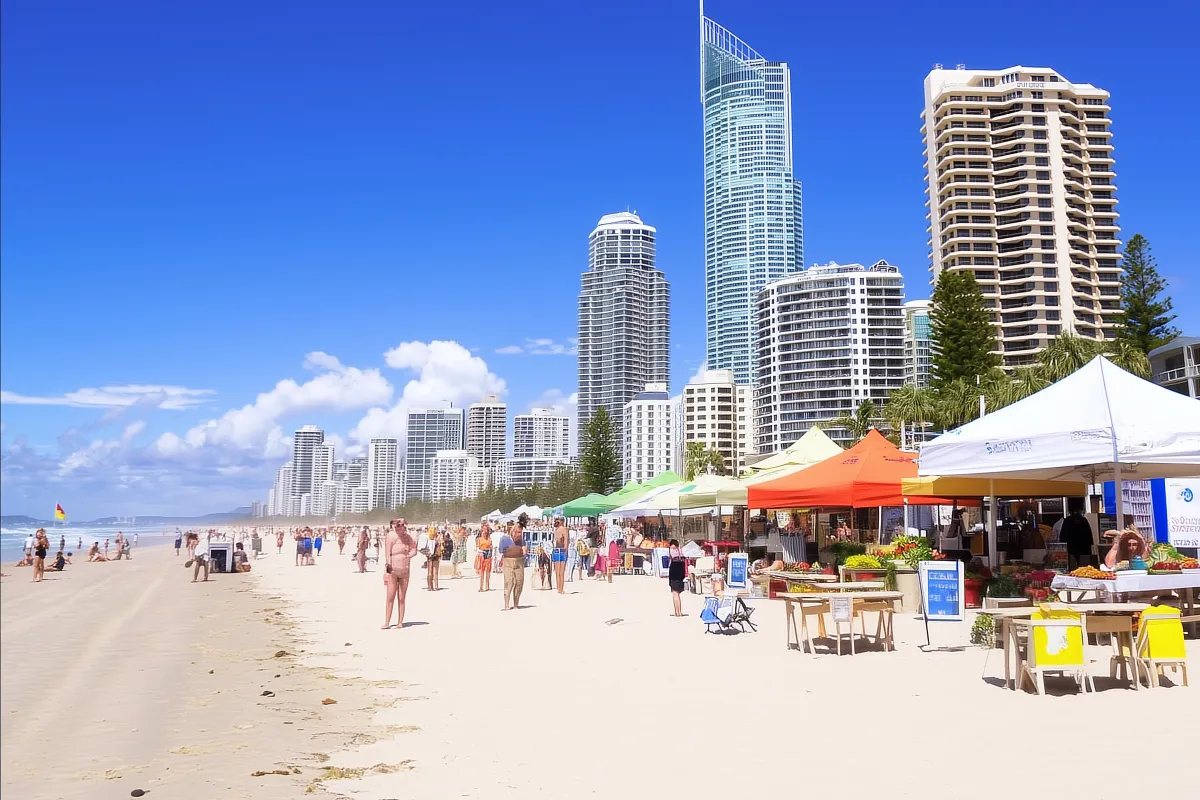 Farmers markets in Gold Coast on the beach at Surfers Paradise